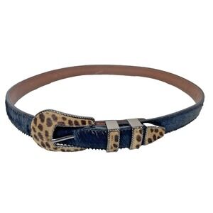 BB Simon Black Pony Hair Belt w/ Leopard Print Pony Hair Buckle Medium Western
